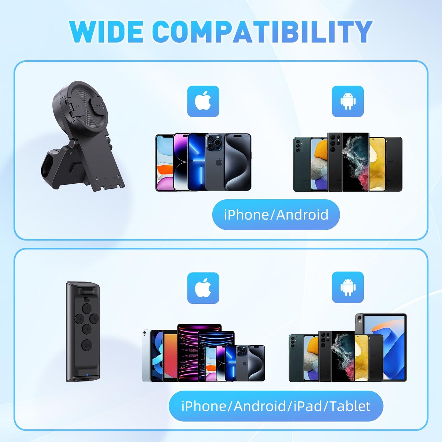 MILOUZ Remote Control Scrolling for Tiktok with Phone Stand,Page Turner for Kindle App E-Book,Bluetooth Camera Shutter Remote for iPhone, Android,iOS,iPad,Tablet