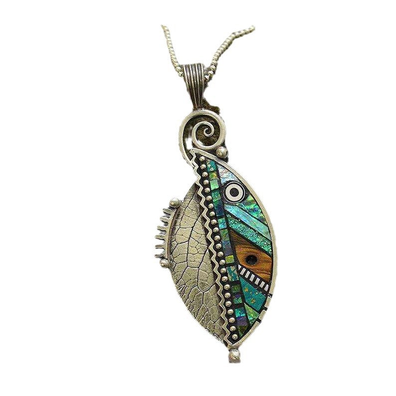Long Hanging Abstract Iridescent Green Leaf Earrings Creative Zigzag Artificial Wood Leaves