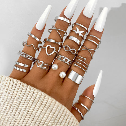 Small Hollow Love Finger Ring 22-piece Set