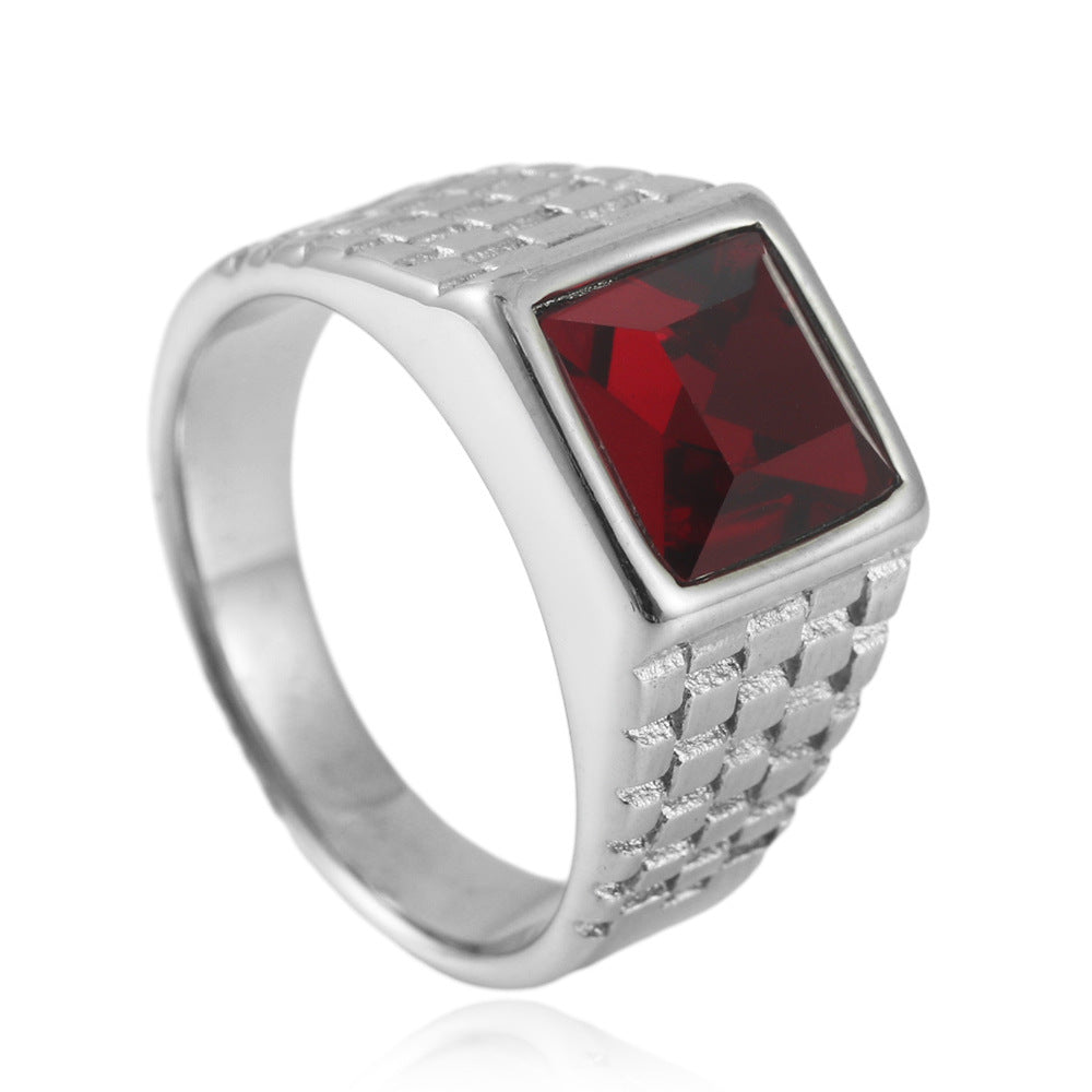 Ornament Titanium Steel Multi-color Stone Personality Square Ring