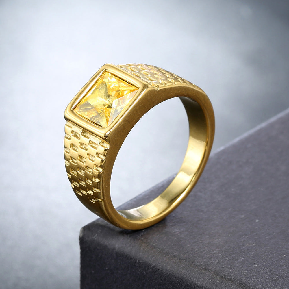 Ornament Titanium Steel Multi-color Stone Personality Square Ring
