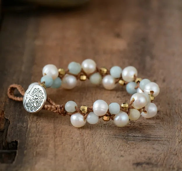 Natural Freshwater Pearl Hand-Woven Adjustable Bracelet