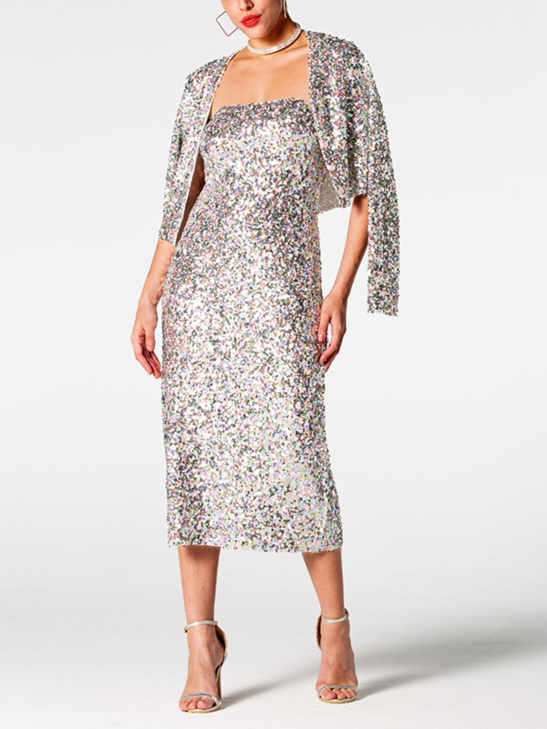 Sequin Cardigan and Straight Dress Set