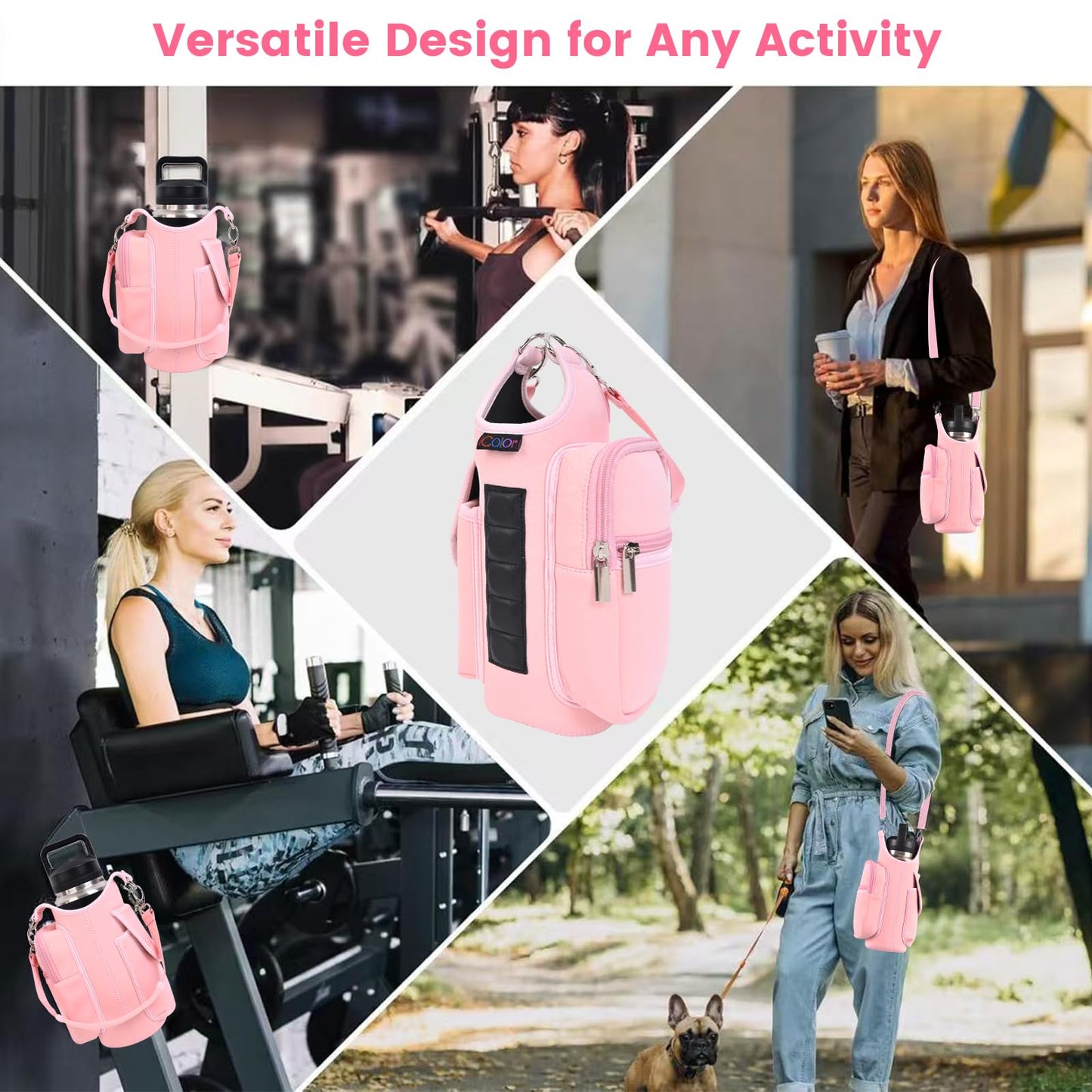 icolor Magnetic Gym Bag Water Bottle Carrier Holder with Phone Pockets & Shoulder Strap,Gym Magnetic Bag 5 Built-in Magnets Gym Accessories Organizer Sling Bottle Bag Pouch Sleeve