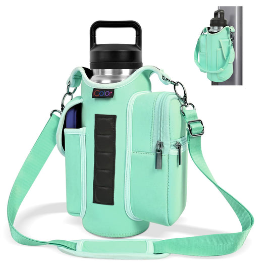 icolor Magnetic Gym Bag Water Bottle Carrier Holder with Phone Pockets & Shoulder Strap,Gym Magnetic Bag 5 Built-in Magnets Gym Accessories Organizer Sling Bottle Bag Pouch Sleeve