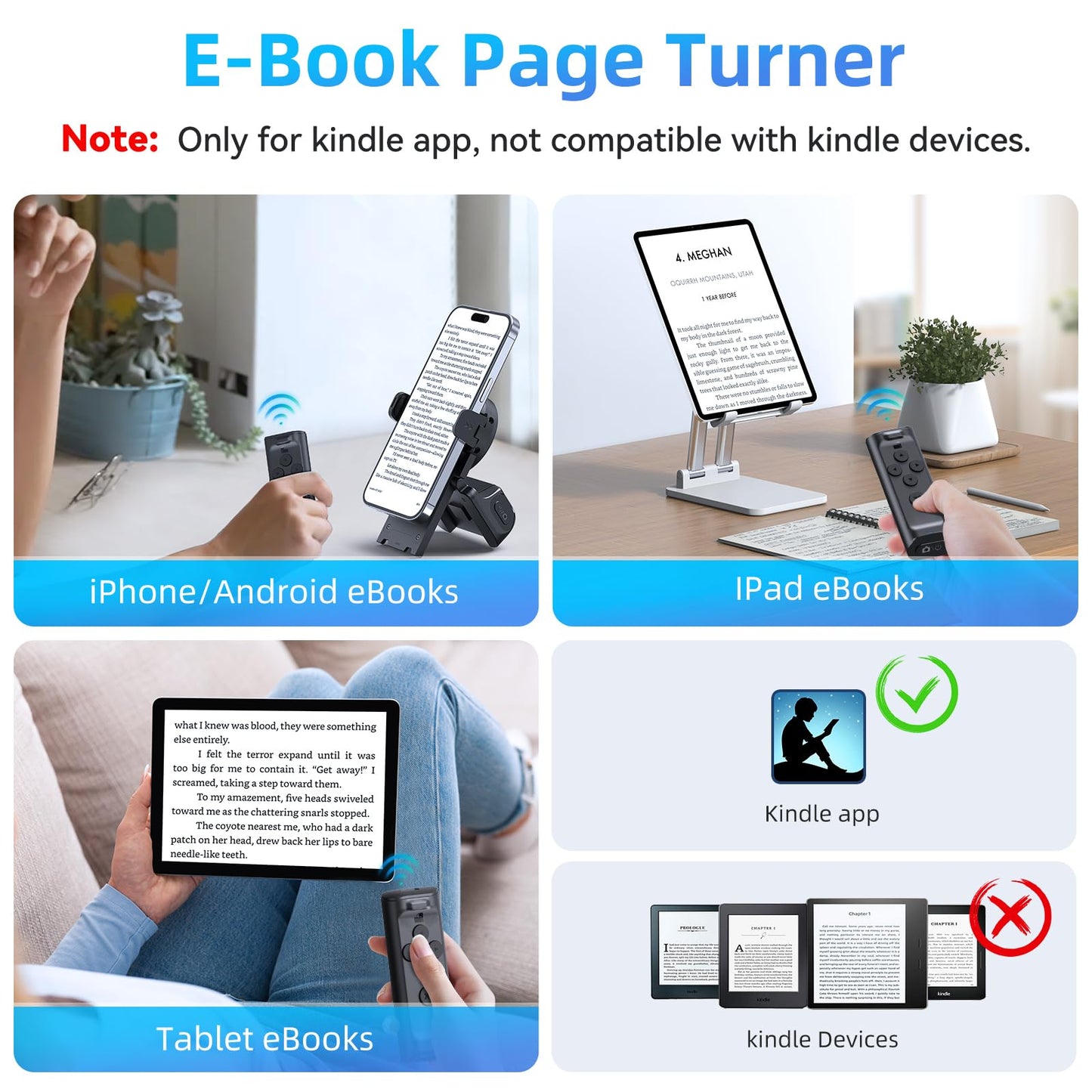 MILOUZ Remote Control Scrolling for Tiktok with Phone Stand,Page Turner for Kindle App E-Book,Bluetooth Camera Shutter Remote for iPhone, Android,iOS,iPad,Tablet