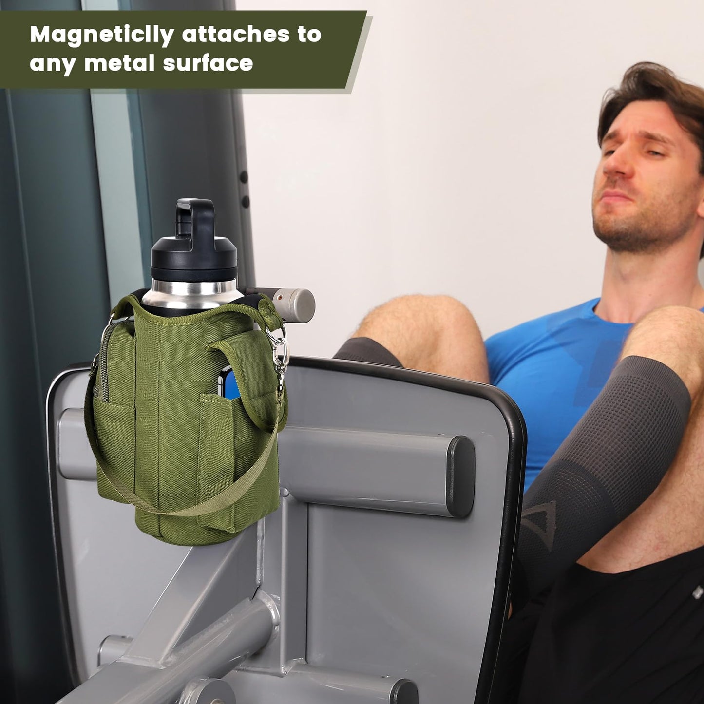 icolor Magnetic Gym Bag Water Bottle Carrier Holder with Phone Pockets & Shoulder Strap,Gym Magnetic Bag 5 Built-in Magnets Gym Accessories Organizer Sling Bottle Bag Pouch Sleeve