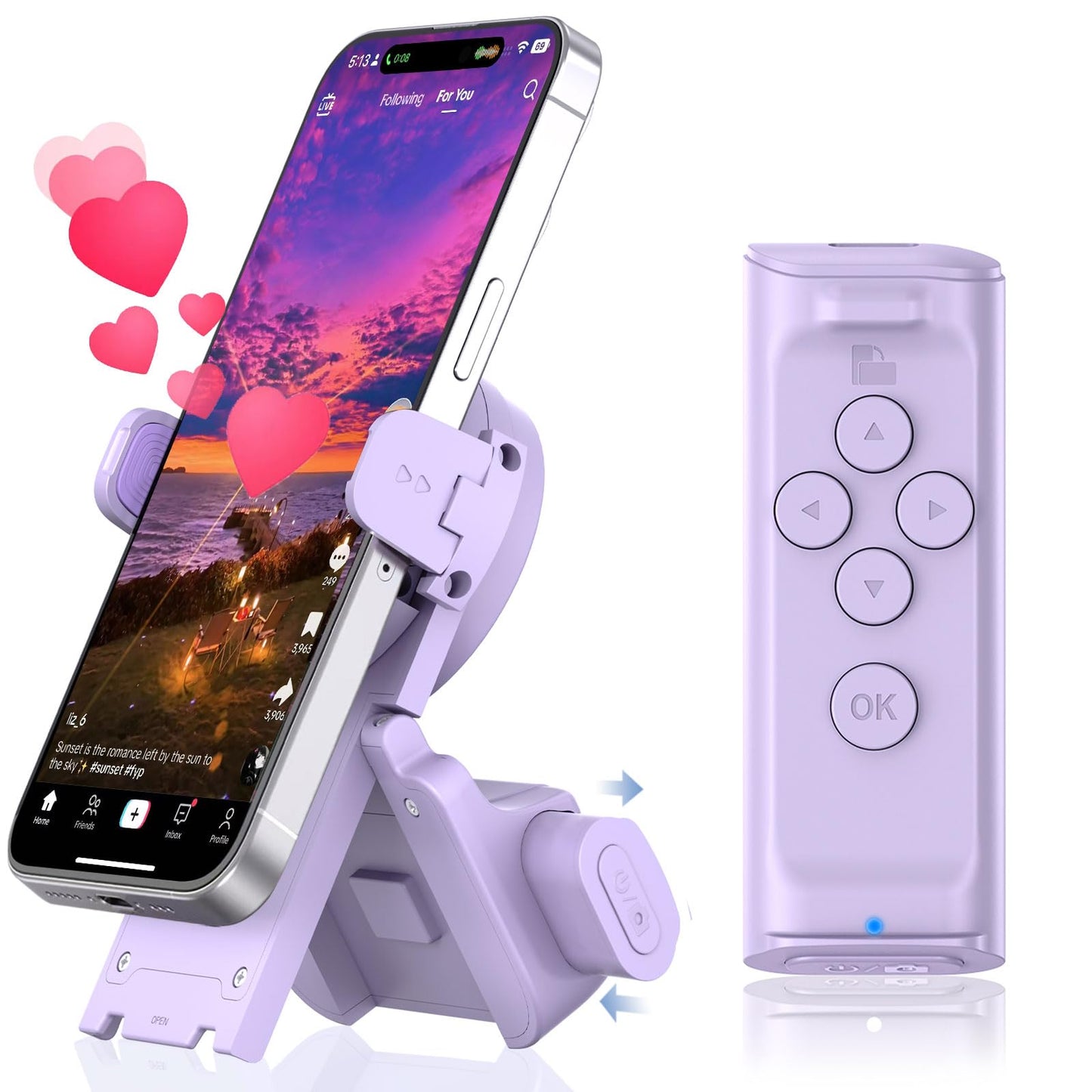 MILOUZ Remote Control Scrolling for Tiktok with Phone Stand,Page Turner for Kindle App E-Book,Bluetooth Camera Shutter Remote for iPhone, Android,iOS,iPad,Tablet