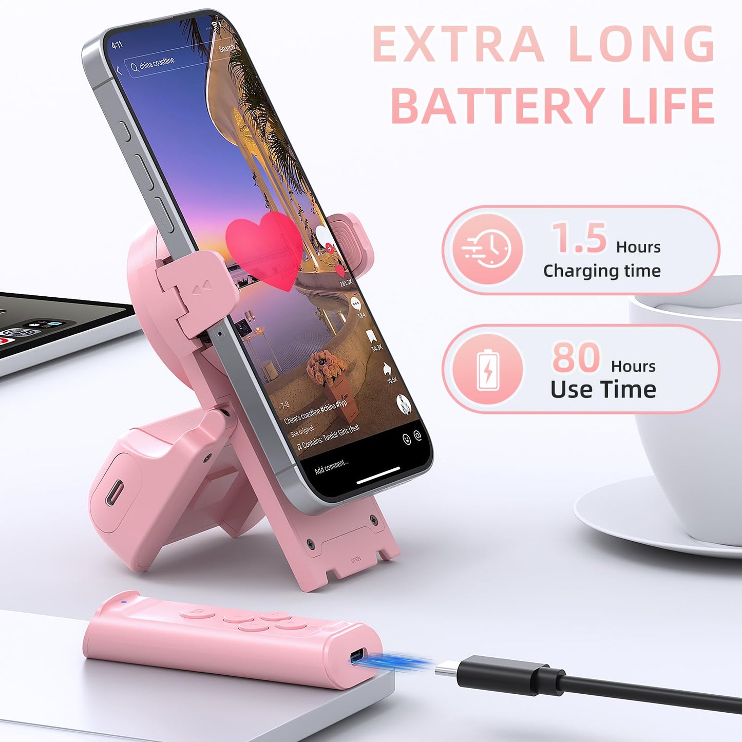 MILOUZ Remote Control Scrolling for Tiktok with Phone Stand,Page Turner for Kindle App E-Book,Bluetooth Camera Shutter Remote for iPhone, Android,iOS,iPad,Tablet