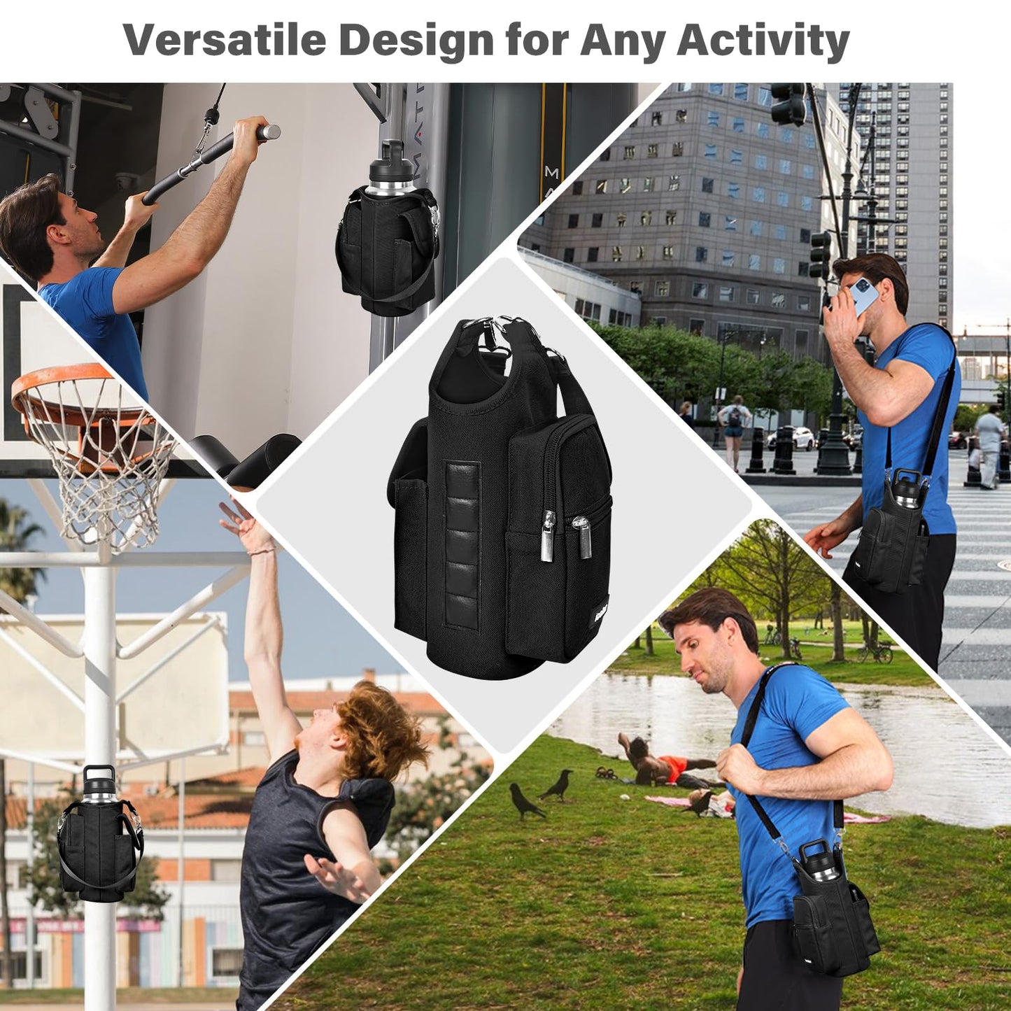 icolor Magnetic Gym Bag Water Bottle Carrier Holder with Phone Pockets & Shoulder Strap,Gym Magnetic Bag 5 Built-in Magnets Gym Accessories Organizer Sling Bottle Bag Pouch Sleeve