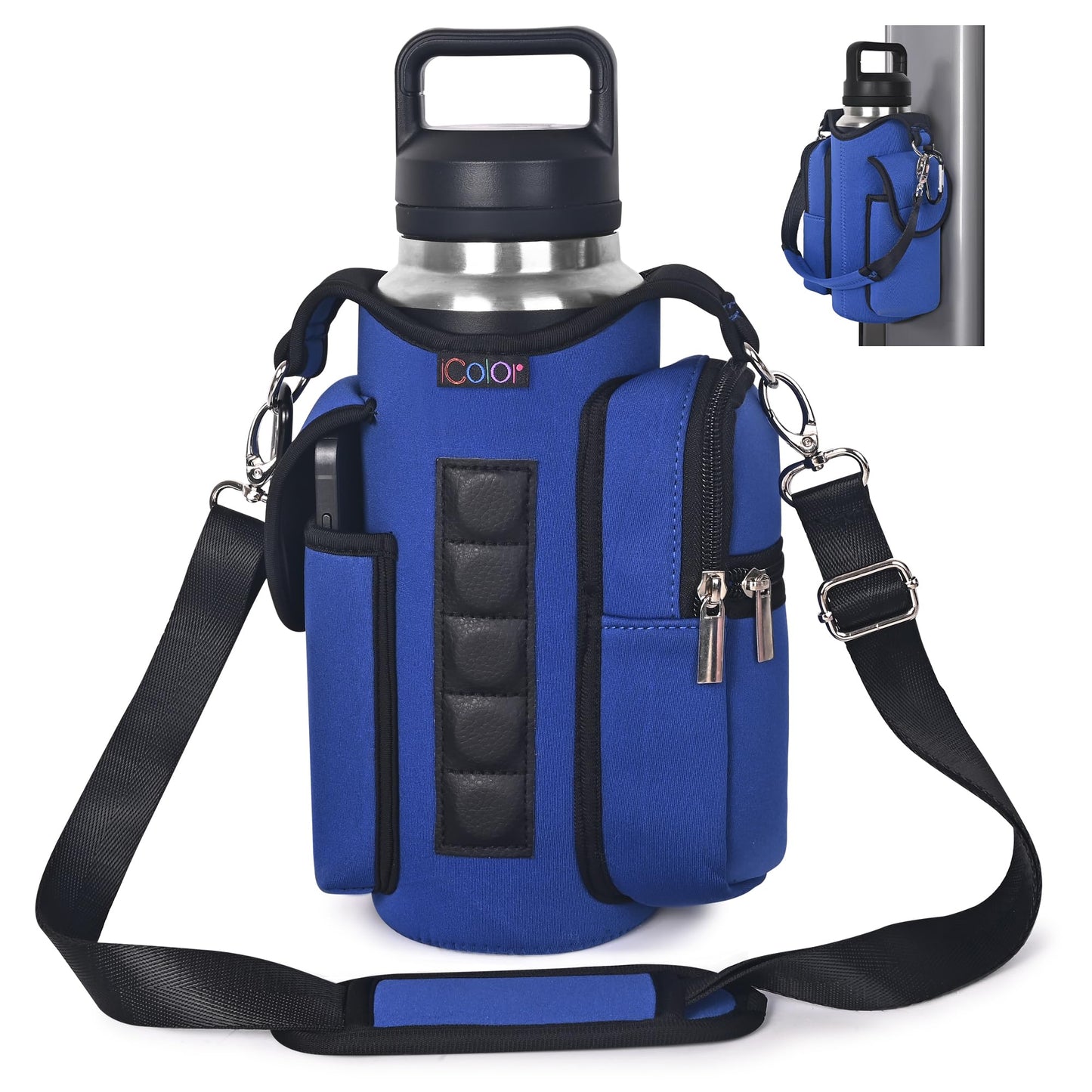 icolor Magnetic Gym Bag Water Bottle Carrier Holder with Phone Pockets & Shoulder Strap,Gym Magnetic Bag 5 Built-in Magnets Gym Accessories Organizer Sling Bottle Bag Pouch Sleeve