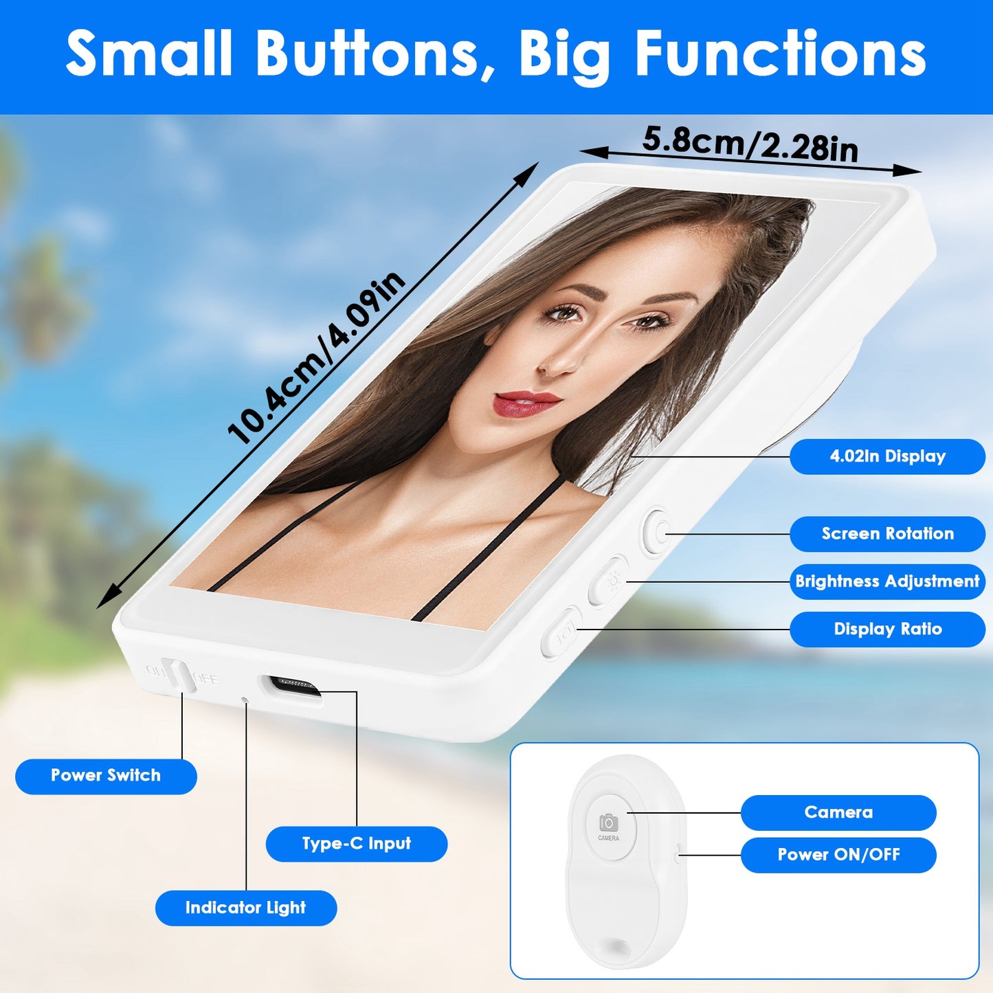 Vlog Selfie Monitor Screen Magnetic Rear Camera Phone Monitor Wireless Selfie Monitor Screen With 33FT Remote For Vlog Live Stream Compatible With IOS Android
