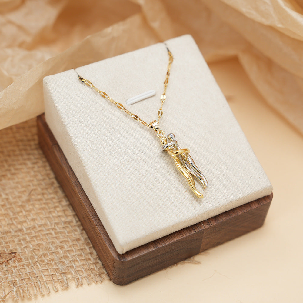 Couple Hugging Bronze Pendant Necklace